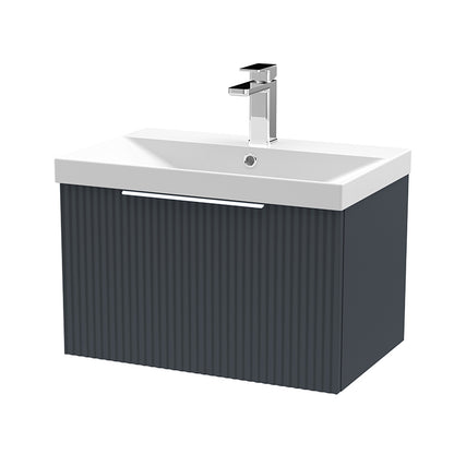 Hudson Reed Fluted Wall Hung Single Drawer 600mm Vanity and Thin-Edge Ceramic Basin (1 size, 5 colours) - Brand New Bathrooms