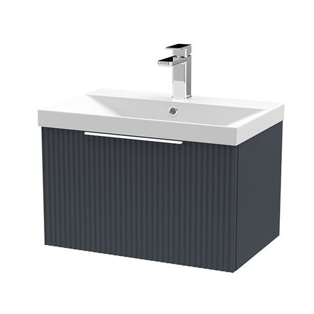 Hudson Reed Fluted Wall Hung Single Drawer 600mm Vanity and Thin-Edge Ceramic Basin (1 size, 5 colours) - Brand New Bathrooms