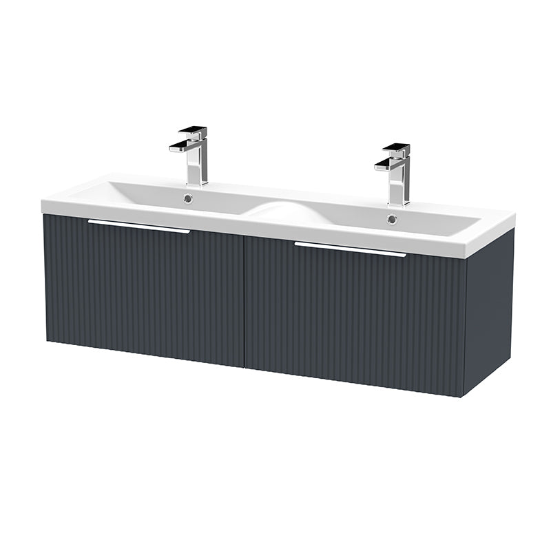 Hudson Reed Fluted Wall Hung Double Drawer 1200mm Vanity and Double Ceramic Basin (1 size, 5 colours) - Brand New Bathrooms