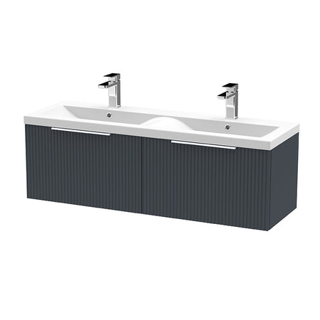 Hudson Reed Fluted Wall Hung Double Drawer 1200mm Vanity and Double Ceramic Basin (1 size, 5 colours) - Brand New Bathrooms