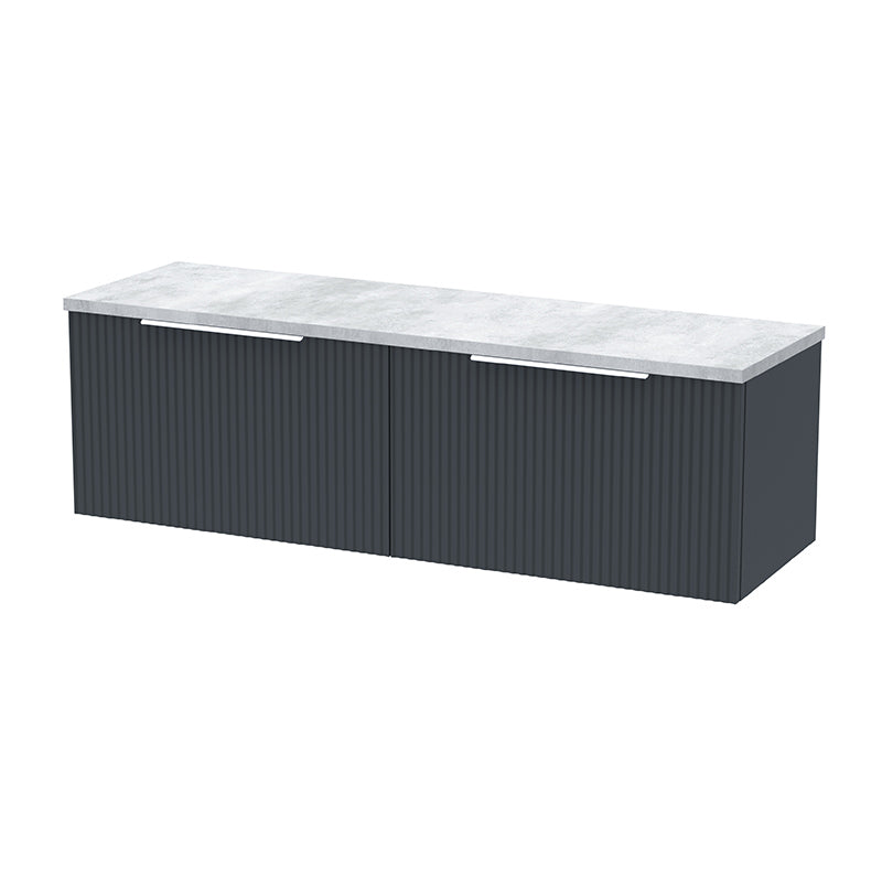 Hudson Reed Fluted Wall Hung Double Drawer 1200mm Vanity & Laminate Worktop (1 size, 5 colours) - Brand New Bathrooms