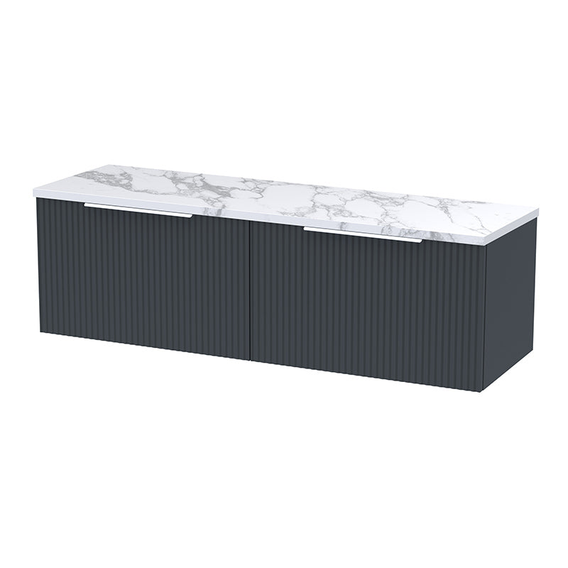 Hudson Reed Fluted Wall Hung Double Drawer 1200mm Vanity & Laminate Worktop (1 size, 5 colours) - Brand New Bathrooms