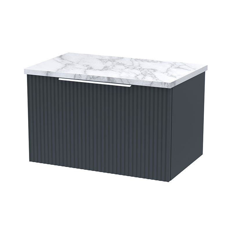 Hudson Reed Fluted Wall Hung Single Drawer 600mm Vanity & Laminate Worktop (1 size, 5 colours) - Brand New Bathrooms