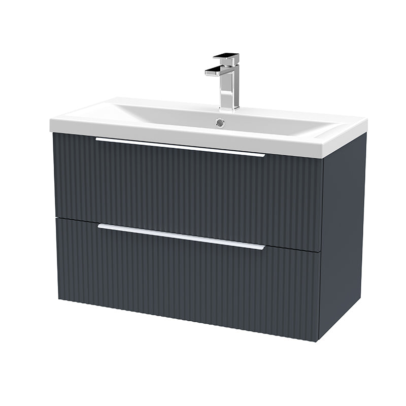 Hudson Reed Fluted Wall Hung Double Drawer 800mm Vanity and Mid-Edge Ceramic Basin (1 size, 5 colours) - Brand New Bathrooms