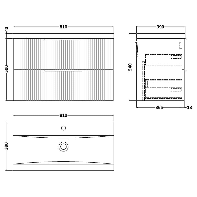 Hudson Reed Fluted Wall Hung Double Drawer 800mm Vanity and Mid-Edge Ceramic Basin (1 size, 5 colours) - Brand New Bathrooms