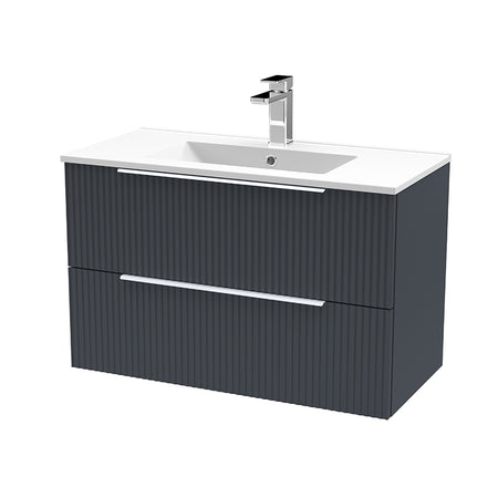 Hudson Reed Fluted Wall Hung Double Drawer 800mm Vanity and Minimalist Ceramic Basin (1 size, 5 colours) - Brand New Bathrooms