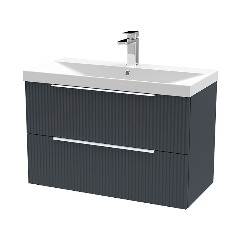 Hudson Reed Fluted Wall Hung Double Drawer 800mm Vanity and Thin-Edge Ceramic Basin (1 size, 5 colours) - Brand New Bathrooms