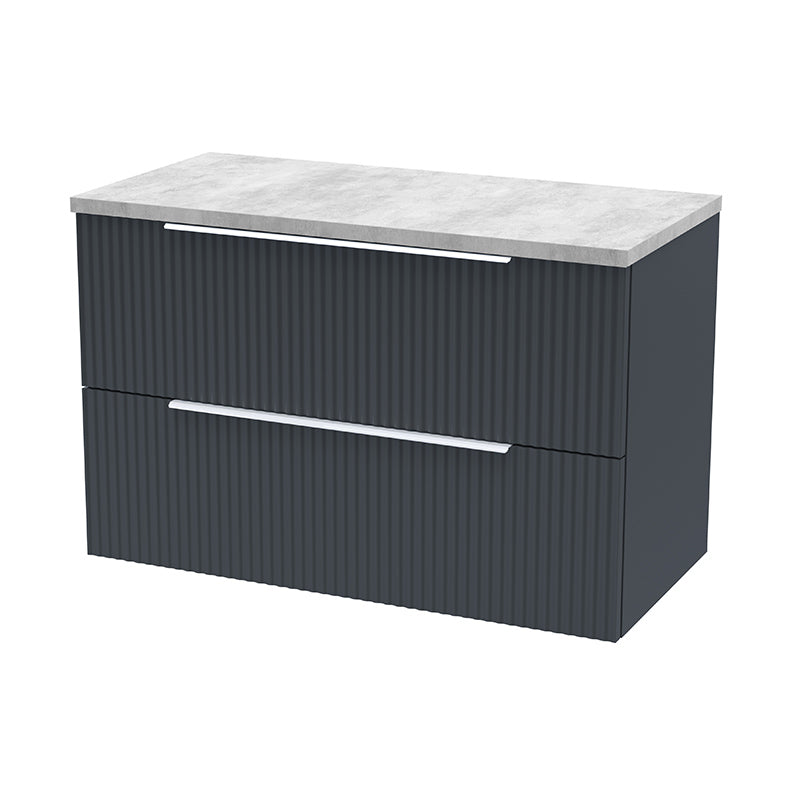 Hudson Reed Fluted Wall Hung Double Drawer 800mm Vanity and Laminate Top (1 size, 5 colours) - Brand New Bathrooms