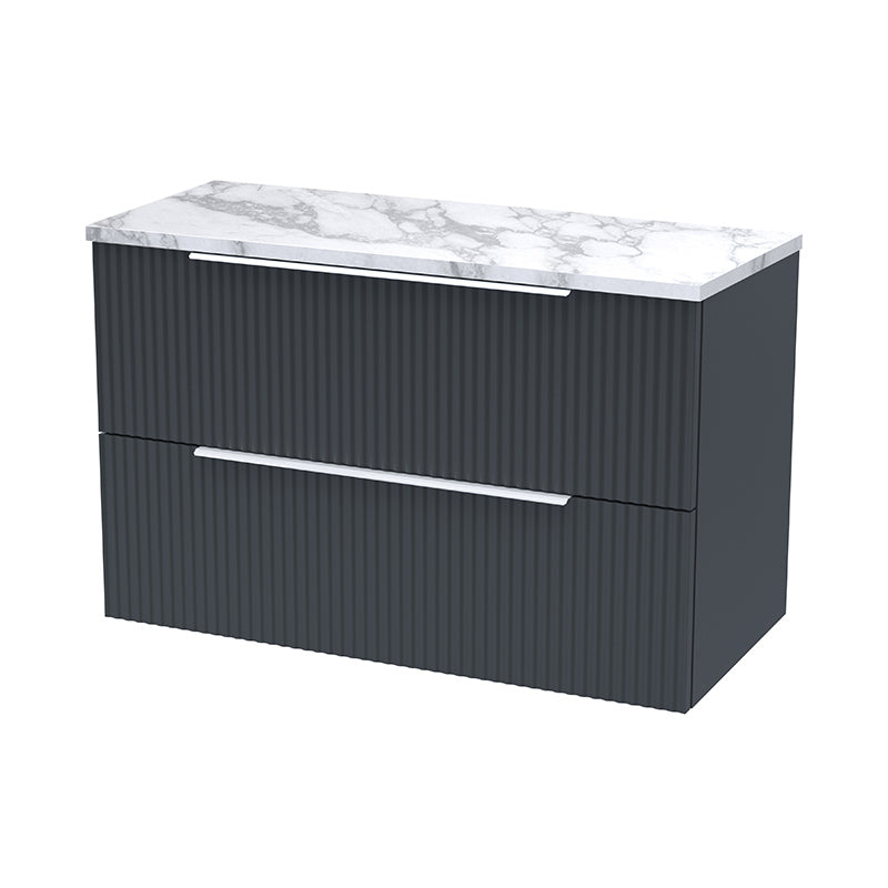 Hudson Reed Fluted Wall Hung Double Drawer 800mm Vanity & Laminate Worktop (1 size, 5 colours) - Brand New Bathrooms