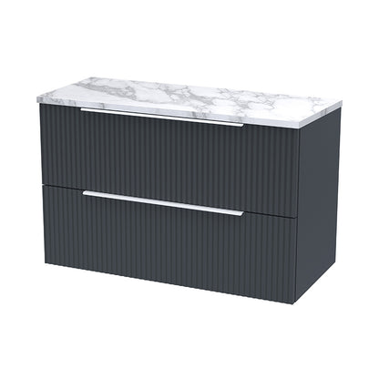 Hudson Reed Fluted Wall Hung Double Drawer 800mm Vanity & Laminate Worktop (1 size, 5 colours) - Brand New Bathrooms