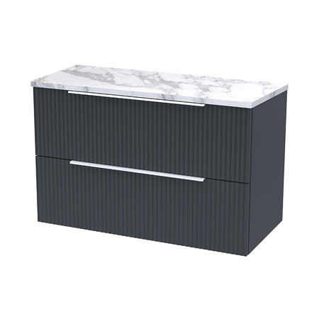 Hudson Reed Fluted Wall Hung Double Drawer 800mm Vanity & Laminate Worktop (1 size, 5 colours) - Brand New Bathrooms