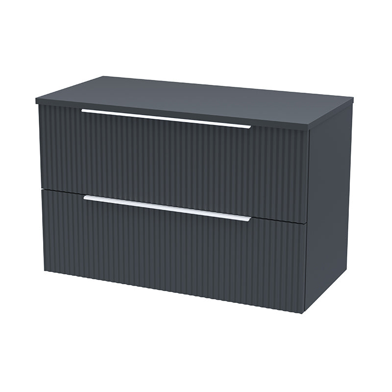 Hudson Reed Fluted Wall Hung Double Drawer 800mm Vanity and Matching Worktop (1 size, 5 colours) - Brand New Bathrooms