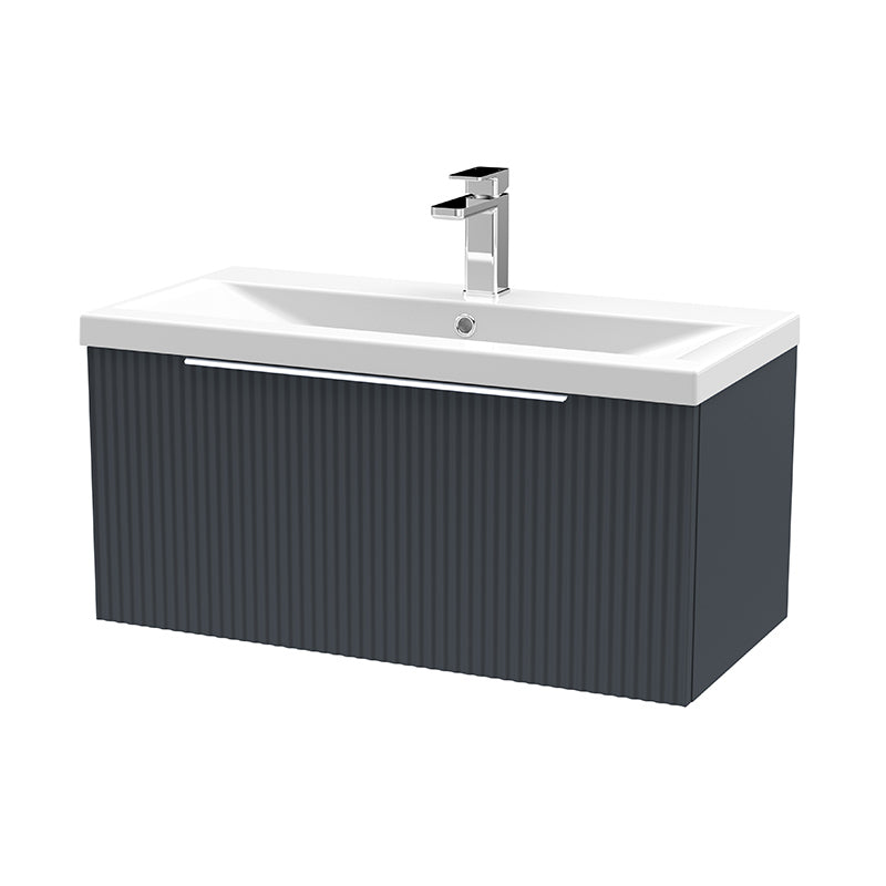 Hudson Reed Fluted Wall Hung Single Drawer 800mm Vanity and Ceramic Mid-Edge Basin (1 size, 5 colours) - Brand New Bathrooms