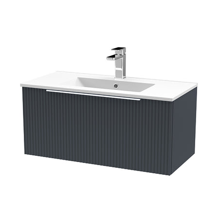Hudson Reed Fluted Wall Hung Single Drawer 800mm Vanity & Minimalist Ceramic Basin (1 size, 5 colours) - Brand New Bathrooms