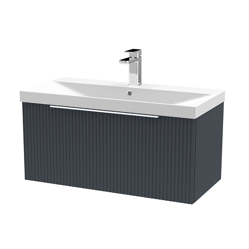 Hudson Reed Fluted Wall Hung Single Drawer 800mm Vanity and Thin-Edge Ceramic Basin (1 size, 5 colours) - Brand New Bathrooms
