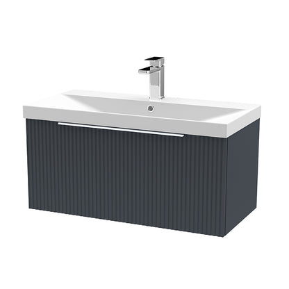 Hudson Reed Fluted Wall Hung Single Drawer 800mm Vanity and Thin-Edge Ceramic Basin (1 size, 5 colours) - Brand New Bathrooms