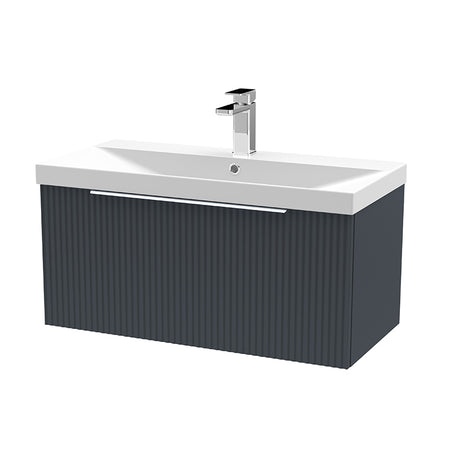 Hudson Reed Fluted Wall Hung Single Drawer 800mm Vanity and Thin-Edge Ceramic Basin (1 size, 5 colours) - Brand New Bathrooms