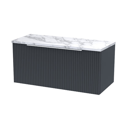 Hudson Reed Fluted Wall Hung Single Drawer 800mm Vanity & Laminate Worktop (1 size, 5 colours) - Brand New Bathrooms