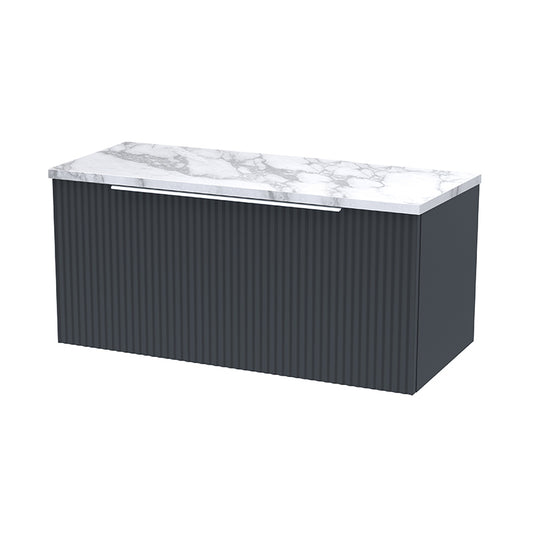 Hudson Reed Fluted Wall Hung Single Drawer 800mm Vanity & Laminate Worktop (1 size, 5 colours) - Brand New Bathrooms