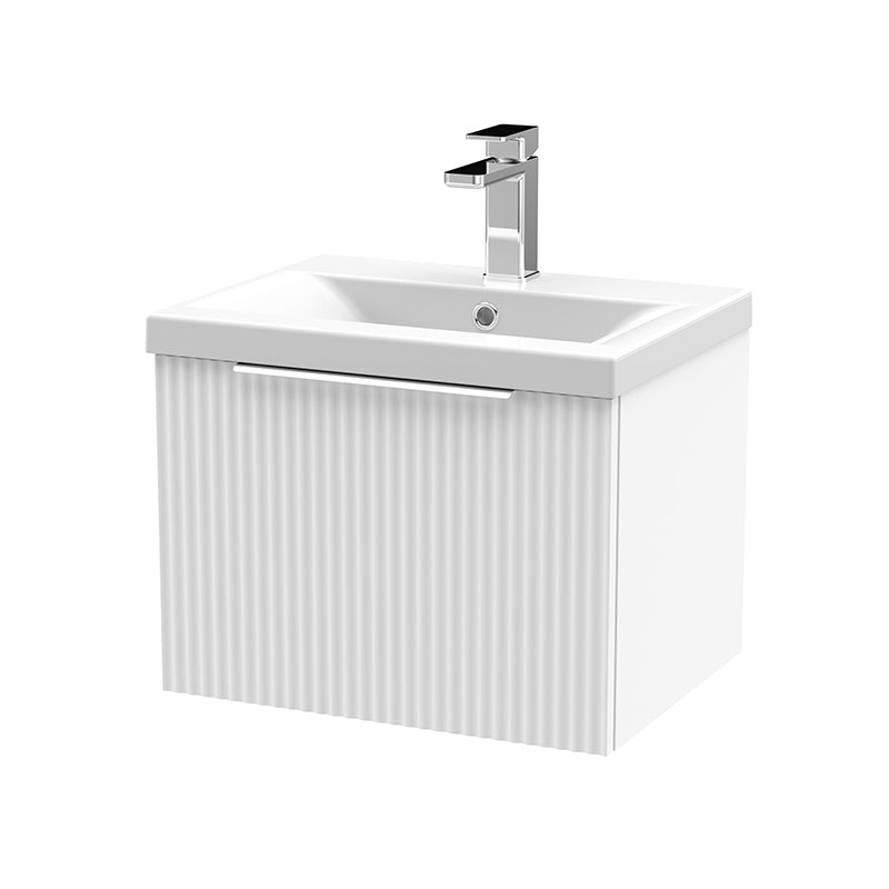 Hudson Reed Fluted Wall Hung Single Drawer 500mm Vanity and Mid-Edge Basin (1 size, 5 colours) - Brand New Bathrooms