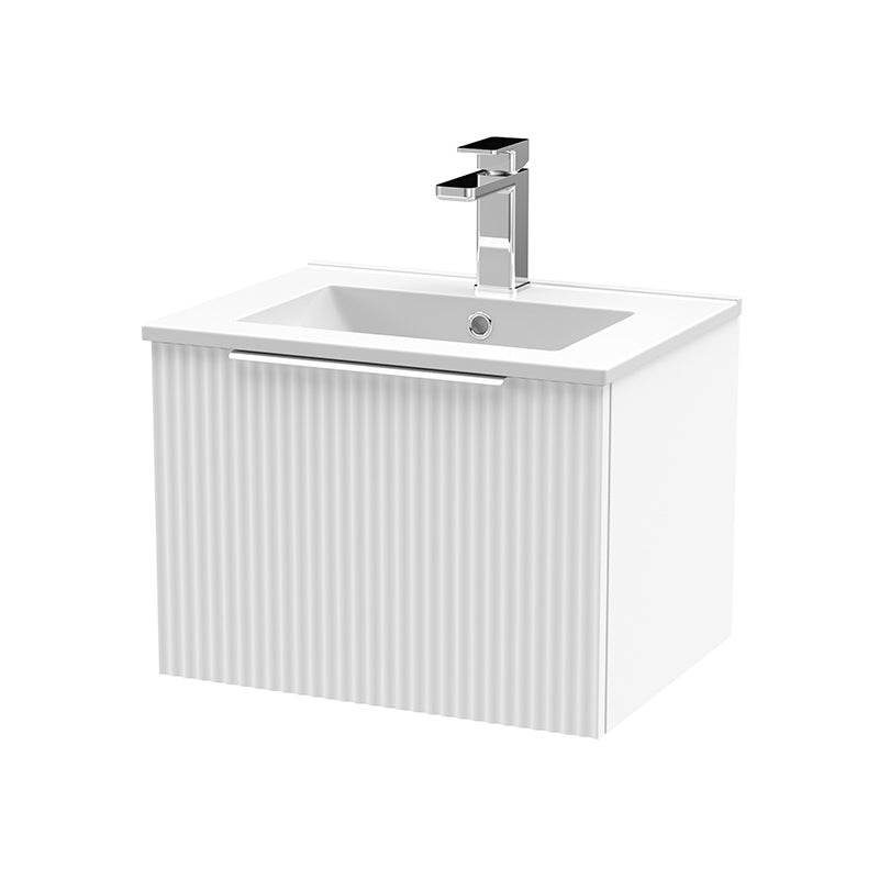 Hudson Reed Fluted Wall Hung Single Drawer 500mm Vanity Unit and Minimalist Ceramic Basin (1 size, 5 colours) - Brand New Bathrooms