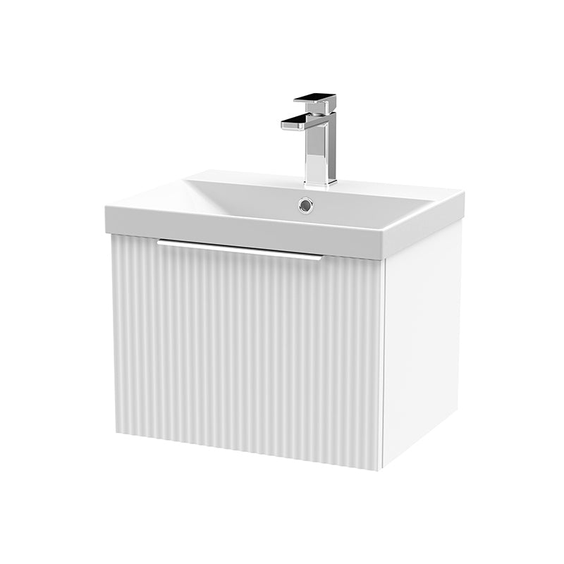 Hudson Reed Fluted Wall Hung Single Drawer 500mm Vanity Unit & Thin-Edge Ceramic Basin (1 size, 5 colours) - Brand New Bathrooms