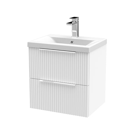 Hudson Reed Fluted Wall Hung Double Drawer 500mm Vanity Unit &Mid-Edge Ceramic Basin (1 size, 5 colours) - Brand New Bathrooms