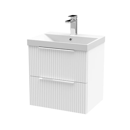 Hudson Reed Fluted Wall Hung Double Drawer 500mm Vanity & Thin-Edge Ceramic Basin (1 size, 5 colours) - Brand New Bathrooms