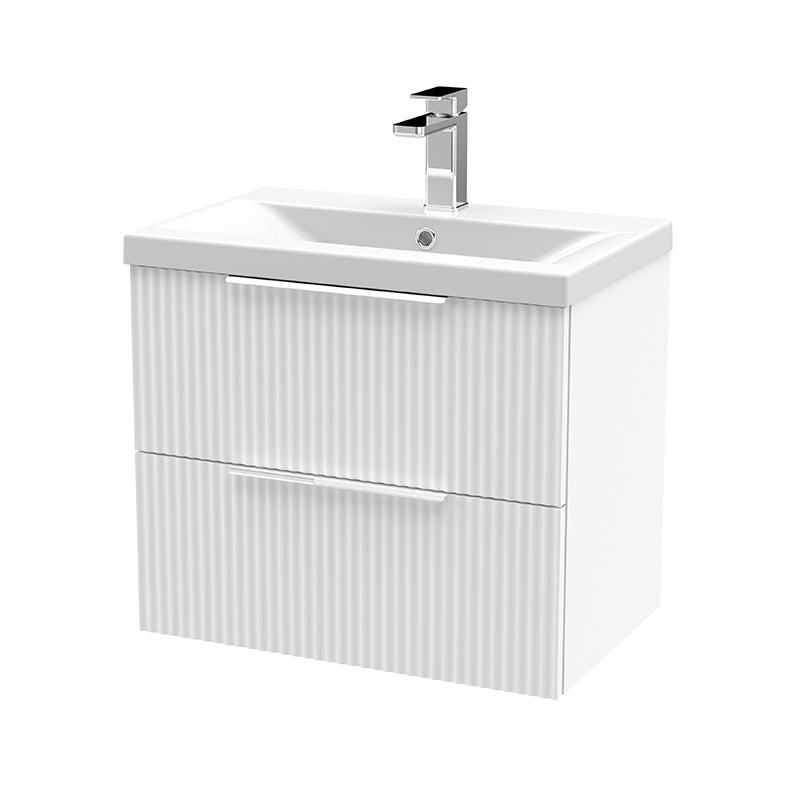Hudson Reed Fluted Wall Hung Double Drawer 600mm Vanity & Mid-Edge Ceramic Basin (1 size, 5 colours) - Brand New Bathrooms