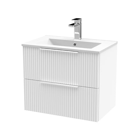 Hudson Reed Fluted Wall Hung Double Drawer 600mm Vanity & Minimalist Ceramic Basin (1 size, 5 colours) - Brand New Bathrooms