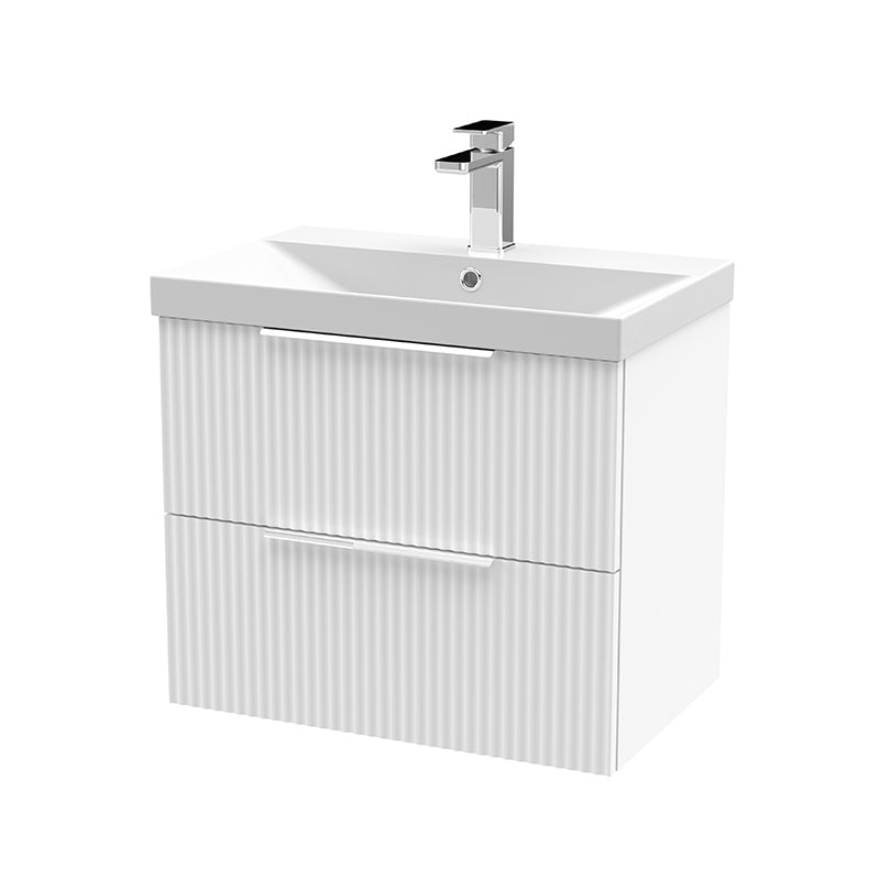 Hudson Reed Fluted Wall Hung Double Drawer 600mm Vanity & Thin-Edge Ceramic Basin (1 size, 5 colours) - Brand New Bathrooms