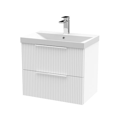 Hudson Reed Fluted Wall Hung Double Drawer 600mm Vanity & Thin-Edge Ceramic Basin (1 size, 5 colours) - Brand New Bathrooms