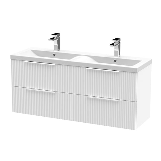 Hudson Reed Fluted Wall Hung Four Drawer 1200mm Vanity & Double Ceramic Basin (1 size, 5 colours) - Brand New Bathrooms