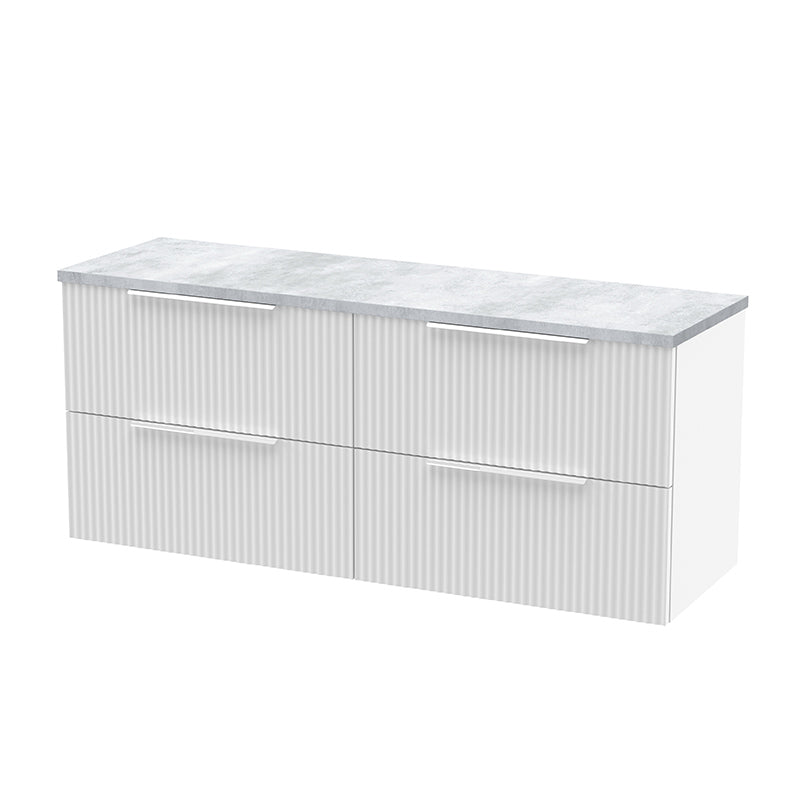 Hudson Reed Fluted Wall Hung Four Drawer 1200mm Vanity & Laminate Worktop (1 size, 5 colours) - Brand New Bathrooms