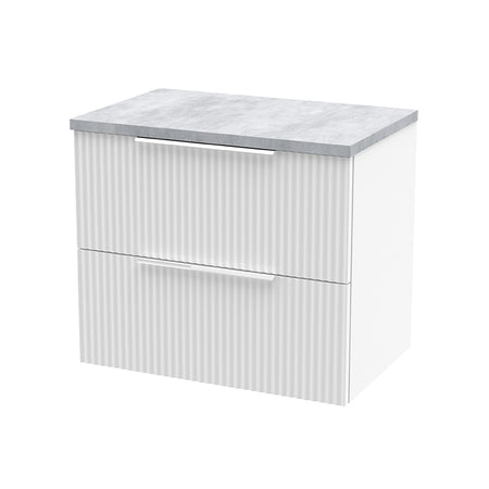 Hudson Reed Fluted Wall Hung Double Drawer 600mm Vanity and Laminate Top (1 size, 5 colours) - Brand New Bathrooms