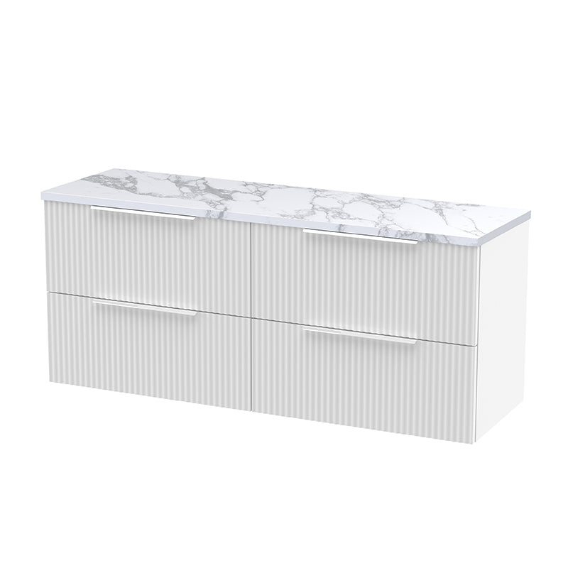 Hudson Reed Fluted Wall Hung Four Drawer 1200mm Vanity & Laminate Worktop (1 size, 5 colours) - Brand New Bathrooms