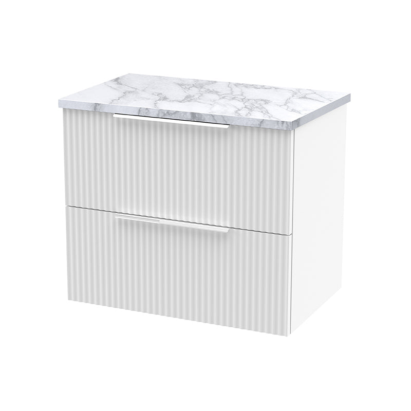 Hudson Reed Fluted Wall Hung Double Drawer 600mm Vanity & Laminate Worktop (1 size, 5 colours) - Brand New Bathrooms