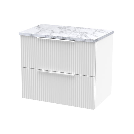 Hudson Reed Fluted Wall Hung Double Drawer 600mm Vanity & Laminate Worktop (1 size, 5 colours) - Brand New Bathrooms