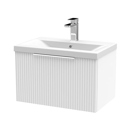 Hudson Reed Fluted Wall Hung Single Drawer 600mm Vanity and Mid-Edge Ceramic Basin (1 size, 5 colours) - Brand New Bathrooms