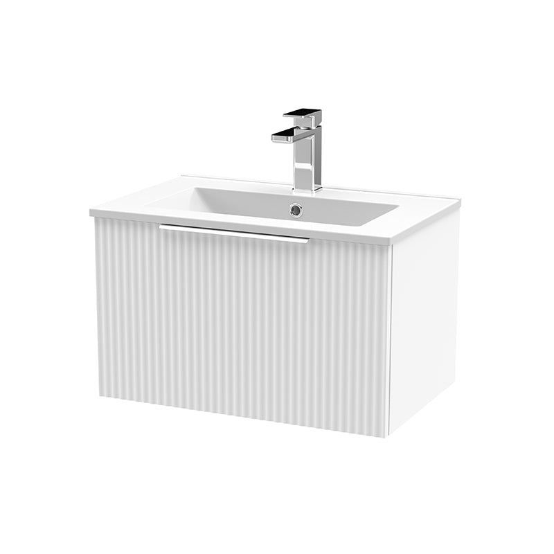 Hudson Reed Fluted Wall Hung Single Drawer 600mm Vanity and Minimalist Ceramic Basin (1 size, 5 colours) - Brand New Bathrooms