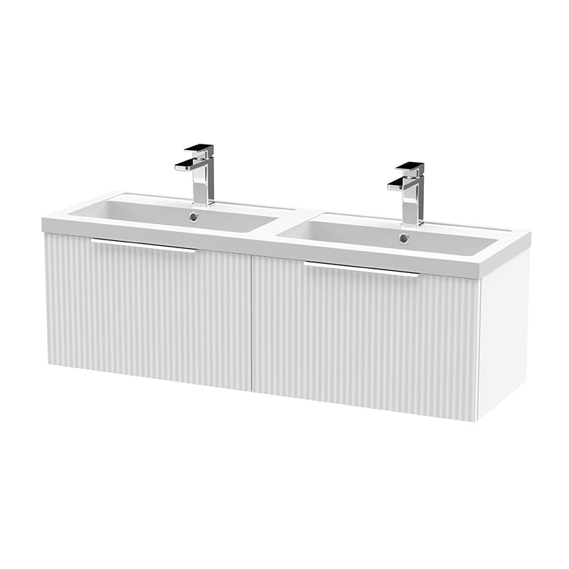 Hudson Reed Fluted Wall Hung Double Drawer 1200mm Vanity and Double Polymarble Basin (1 size, 5 colours) - Brand New Bathrooms