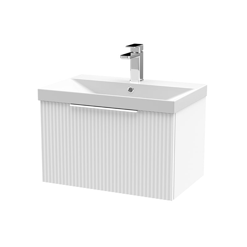 Hudson Reed Fluted Wall Hung Single Drawer 600mm Vanity and Thin-Edge Ceramic Basin (1 size, 5 colours) - Brand New Bathrooms