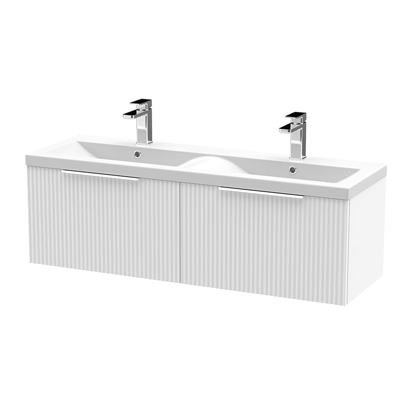 Hudson Reed Fluted Wall Hung Double Drawer 1200mm Vanity and Double Ceramic Basin (1 size, 5 colours) - Brand New Bathrooms