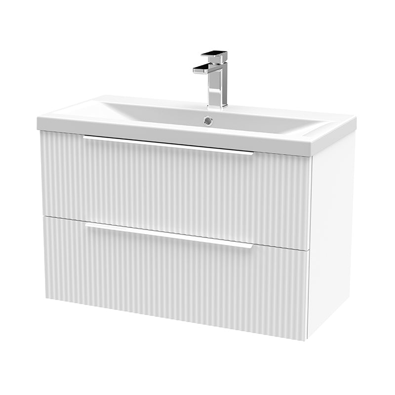 Hudson Reed Fluted Wall Hung Double Drawer 800mm Vanity and Mid-Edge Ceramic Basin (1 size, 5 colours) - Brand New Bathrooms