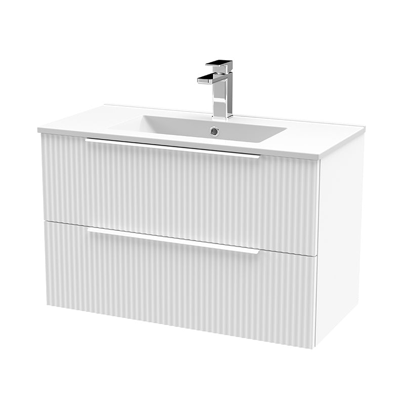 Hudson Reed Fluted Wall Hung Double Drawer 800mm Vanity and Minimalist Ceramic Basin (1 size, 5 colours) - Brand New Bathrooms