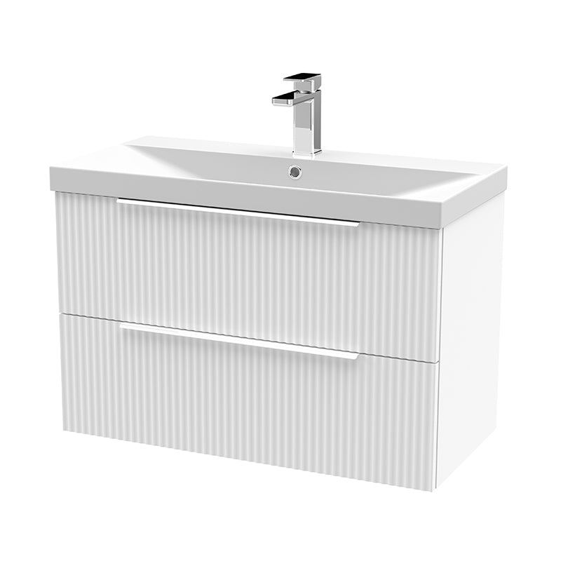 Hudson Reed Fluted Wall Hung Double Drawer 800mm Vanity and Thin-Edge Ceramic Basin (1 size, 5 colours) - Brand New Bathrooms