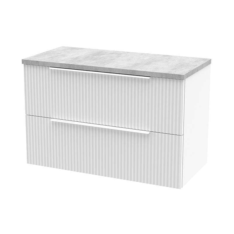 Hudson Reed Fluted Wall Hung Double Drawer 800mm Vanity and Laminate Top (1 size, 5 colours) - Brand New Bathrooms