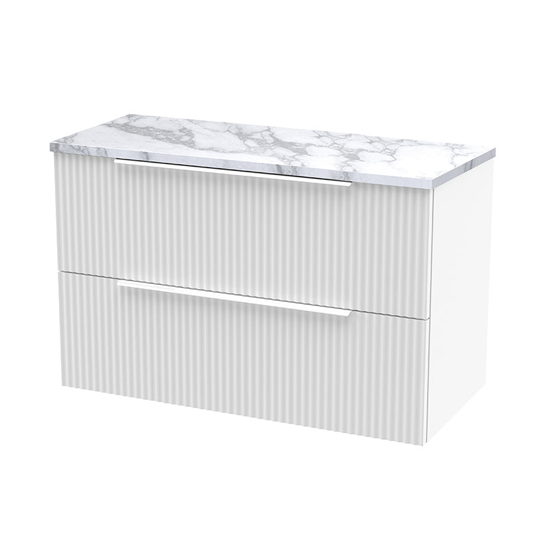Hudson Reed Fluted Wall Hung Double Drawer 800mm Vanity & Laminate Worktop (1 size, 5 colours) - Brand New Bathrooms