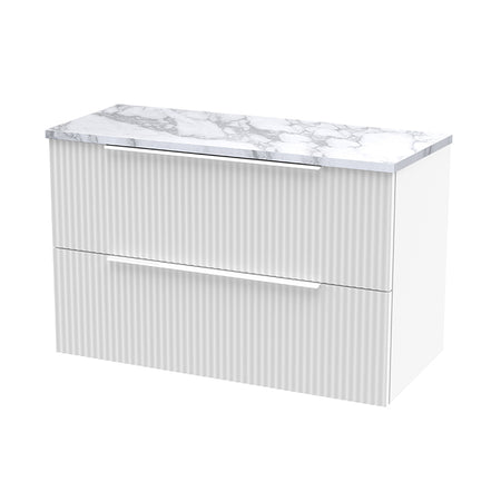 Hudson Reed Fluted Wall Hung Double Drawer 800mm Vanity & Laminate Worktop (1 size, 5 colours) - Brand New Bathrooms