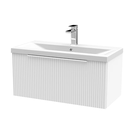 Hudson Reed Fluted Wall Hung Single Drawer 800mm Vanity and Ceramic Mid-Edge Basin (1 size, 5 colours) - Brand New Bathrooms